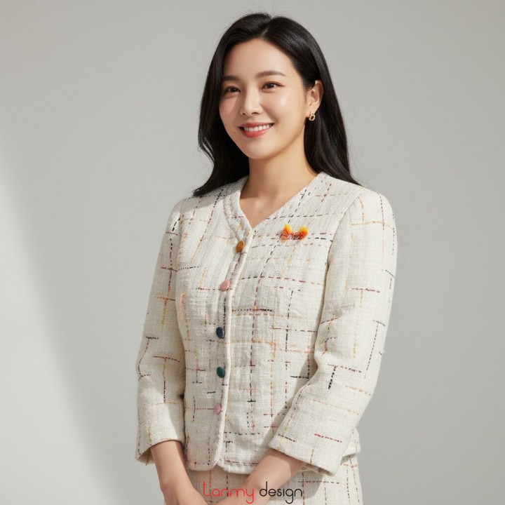  Áo chần bông đũi lụa tơ tằm thêu ô cờ be